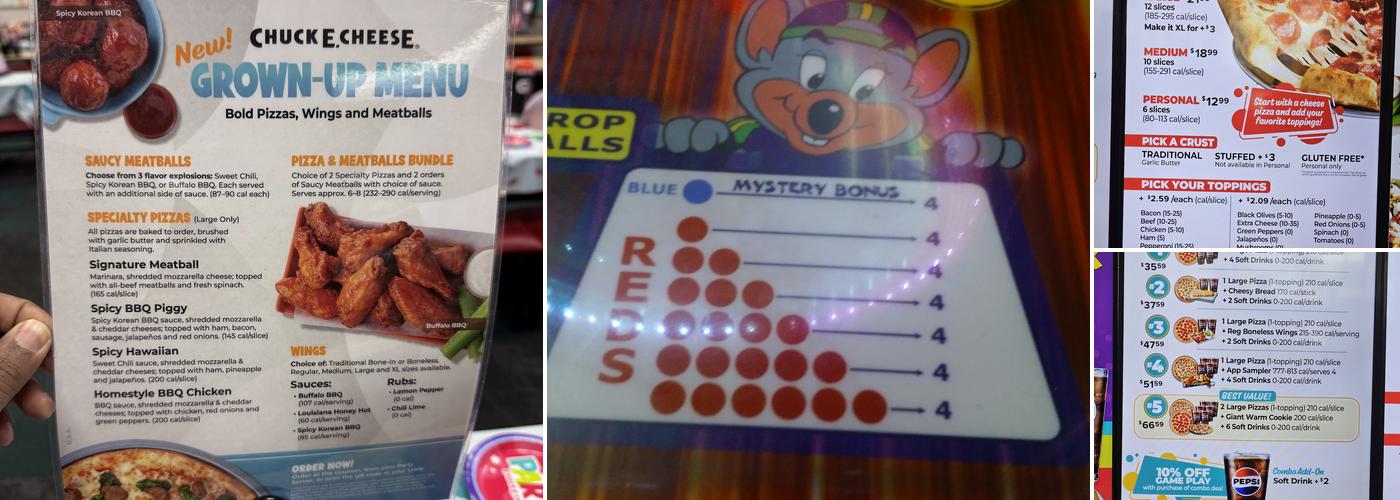 Chuck E. Cheese Menu