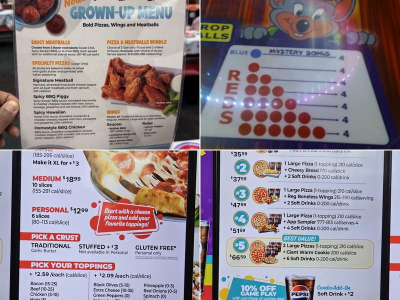 Chuck E. Cheese Menu