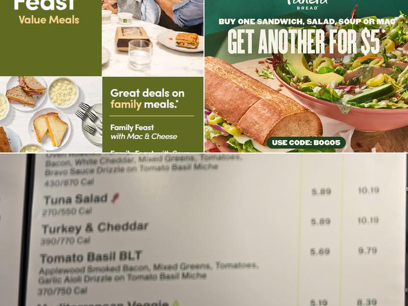 Panera Bread Menu