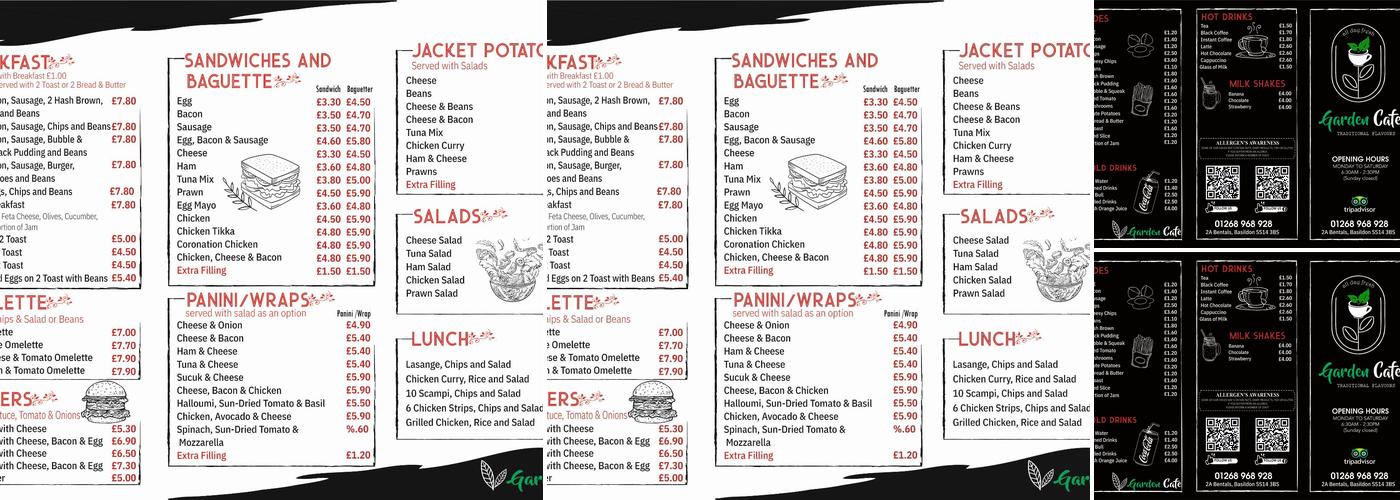 Garden Cafe Basildon Menu
