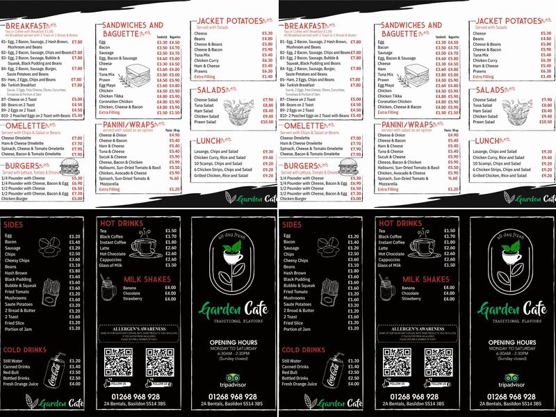 Garden Cafe Basildon Menu