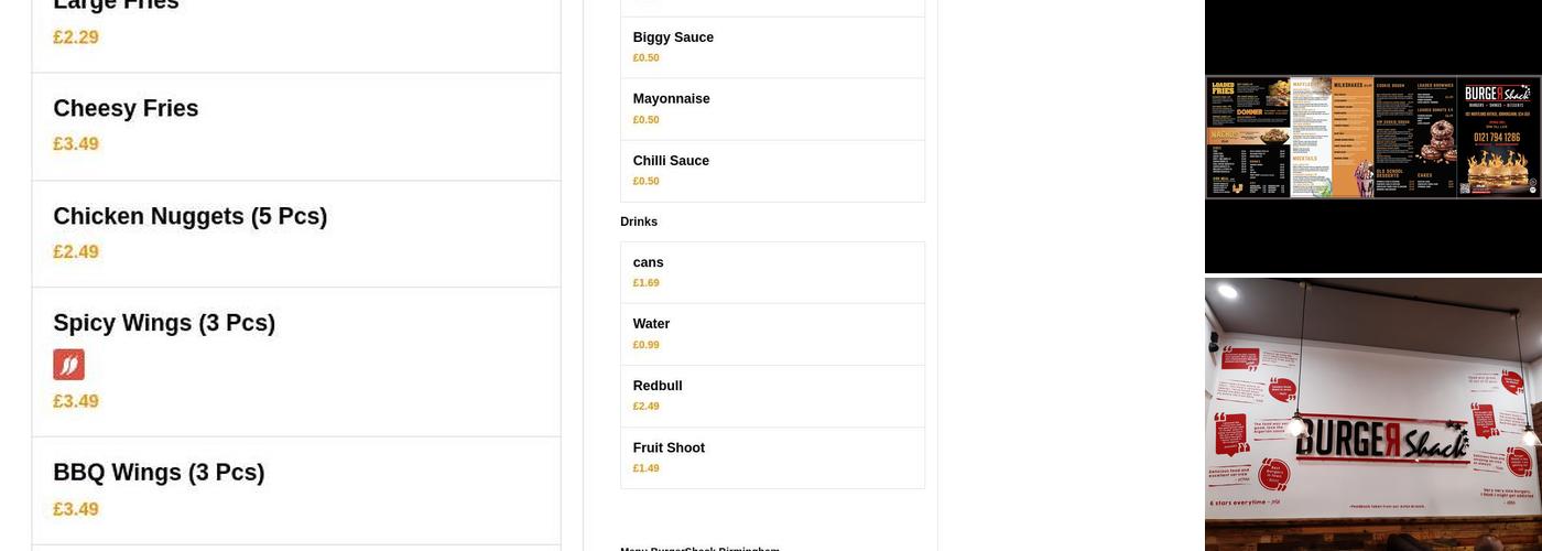 BurgerShack Hodge Hill Menu