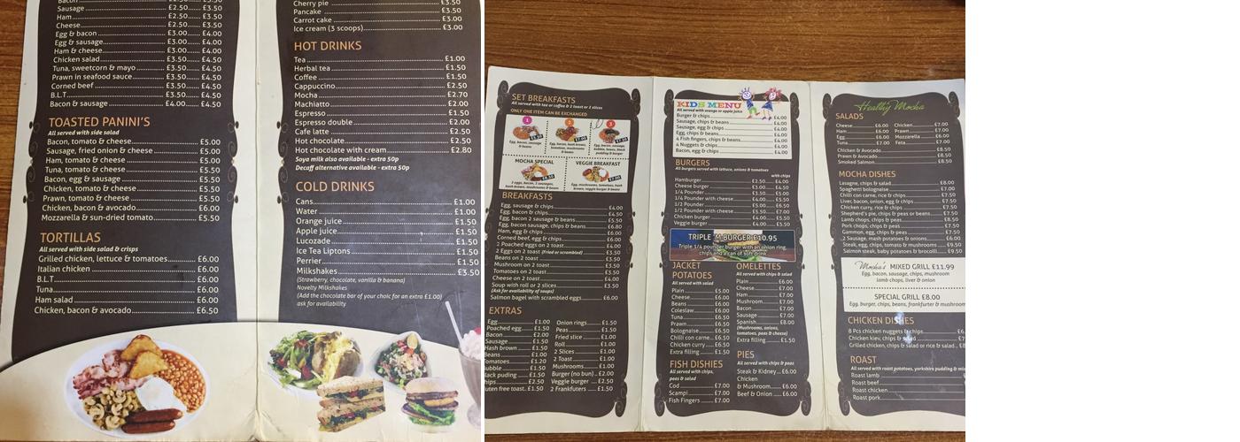 Mocha Bishop’s Stortford Menu