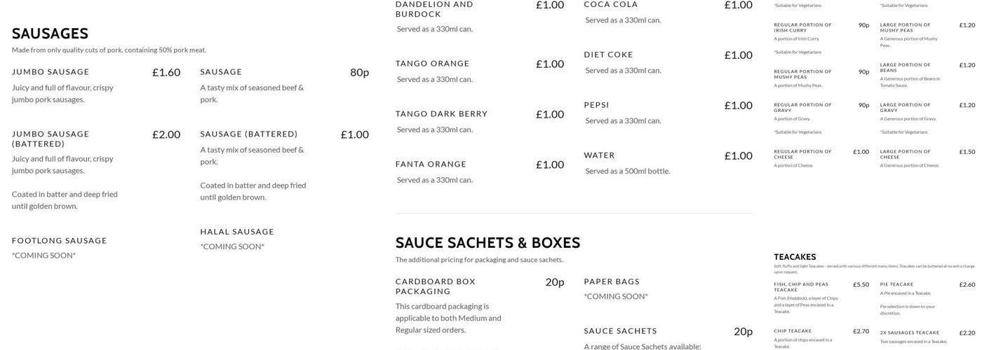 Connellys Chippy Menu