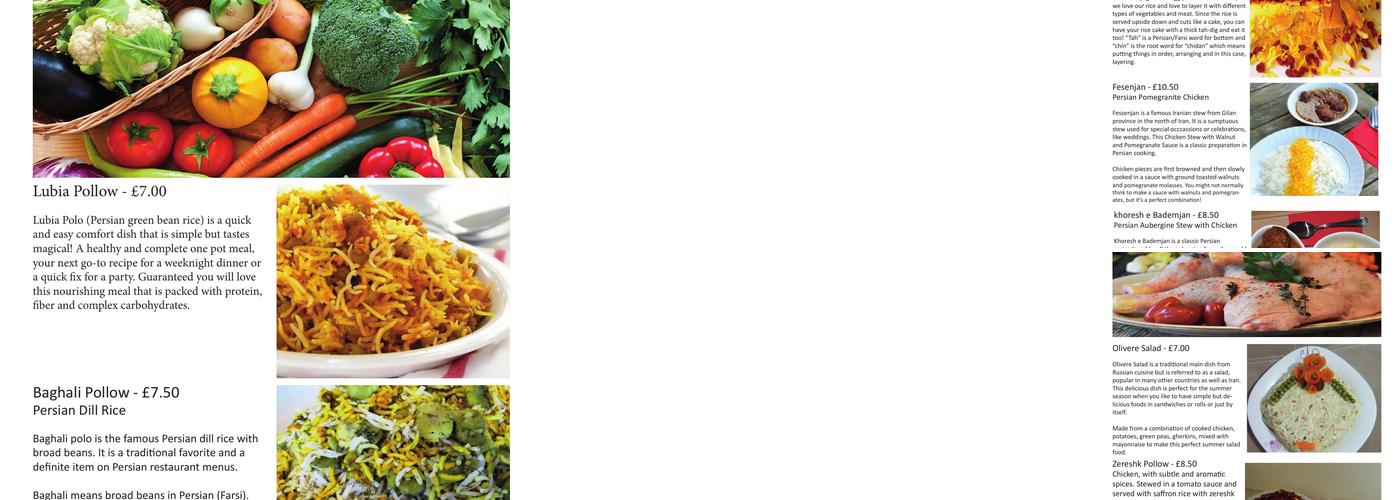 Persian Promise Menu