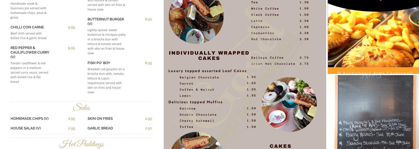 The Auctioneers Arms Menu