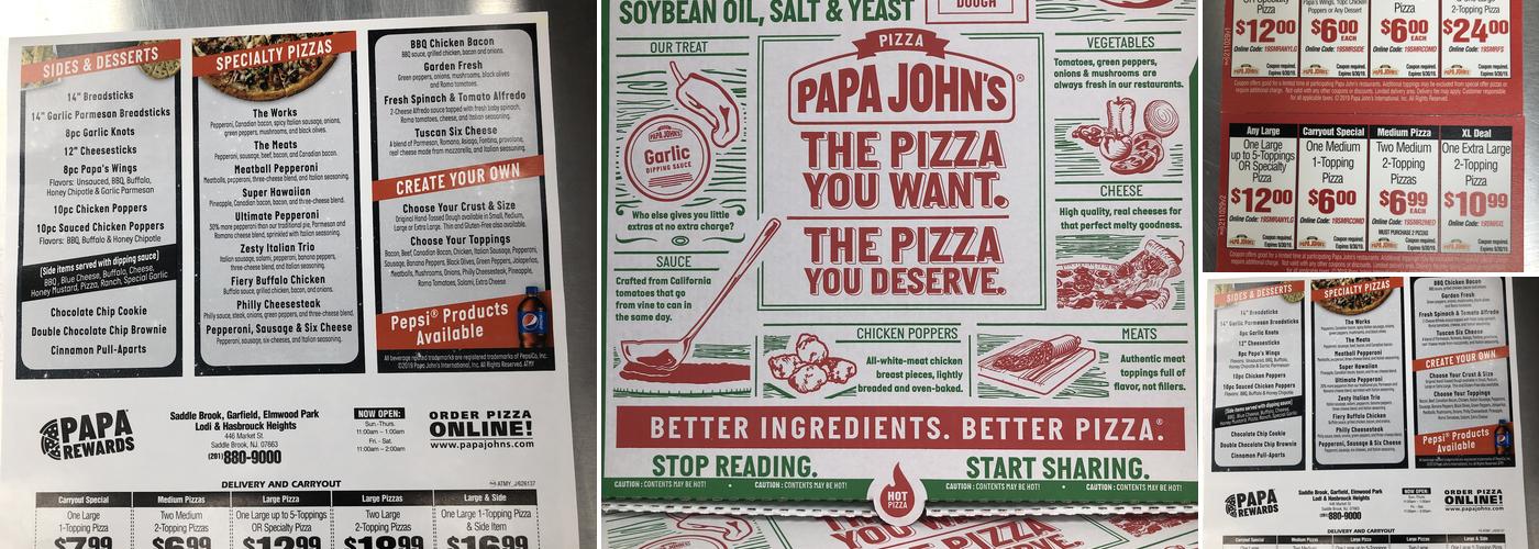 Papa Johns Pizza Menu
