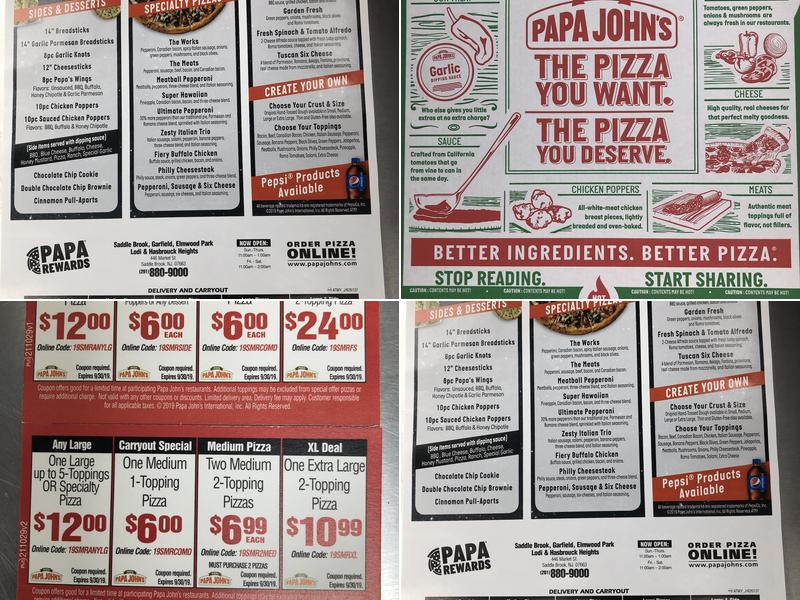 Papa Johns Pizza Menu
