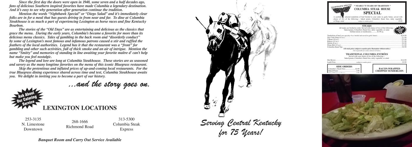 Columbia Steak House Menu