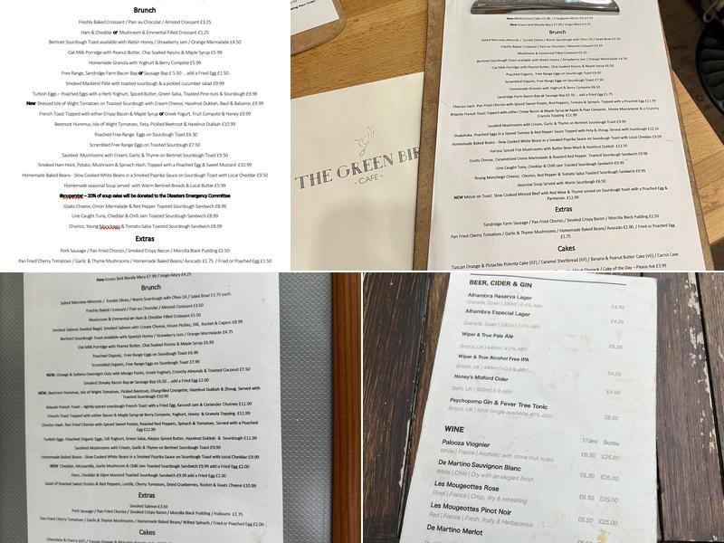 The Green Bird Cafe Menu