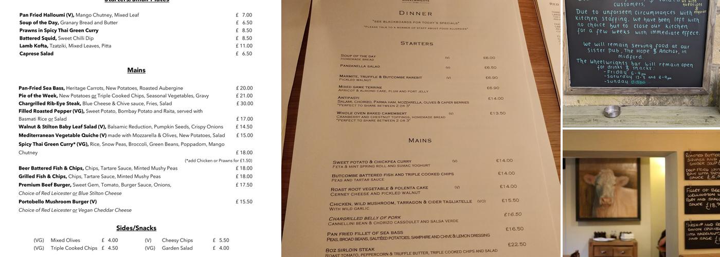 Wheelwrights Arms Country Inn & Pub Menu