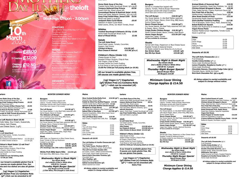 The Loft Lounge & Bar Menu