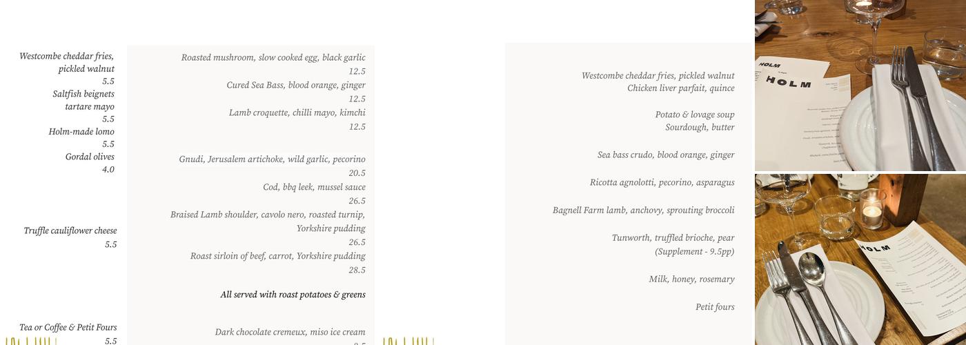HOLM Somerset Menu