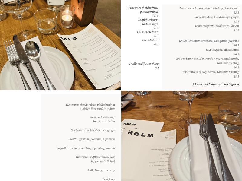 HOLM Somerset Menu