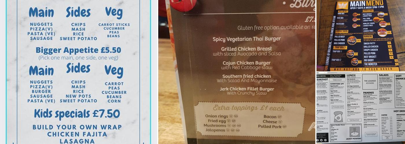 The Lounge at Boldmere Menu