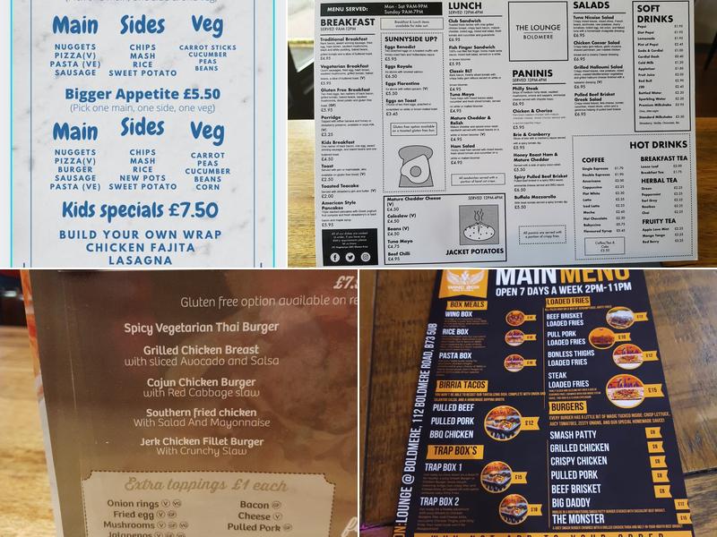 The Lounge at Boldmere Menu