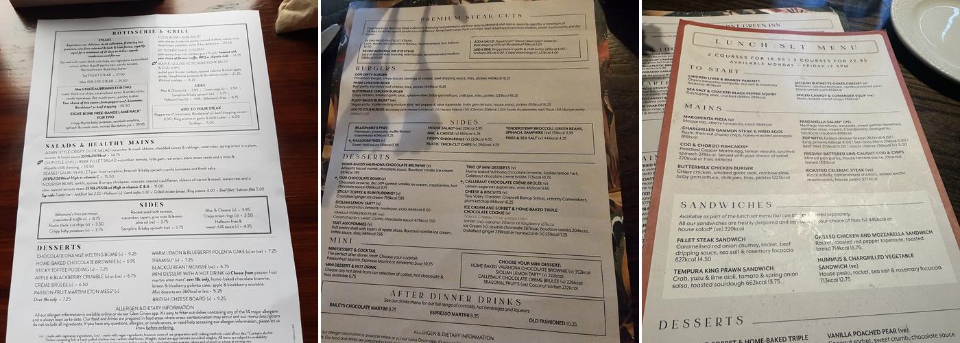 Barnt Green Inn Menu