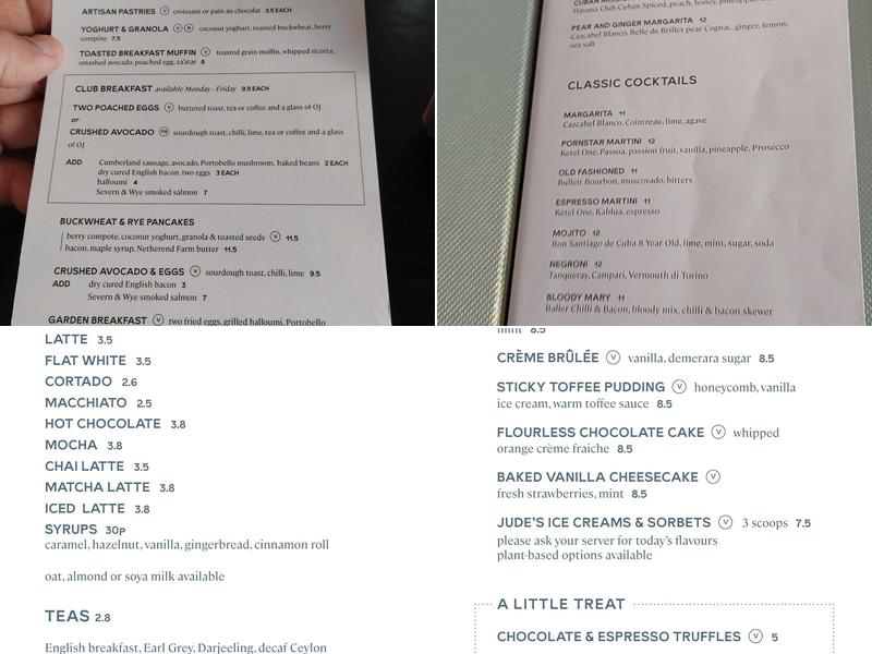 The Bath Townhouse, Coppa Club Menu