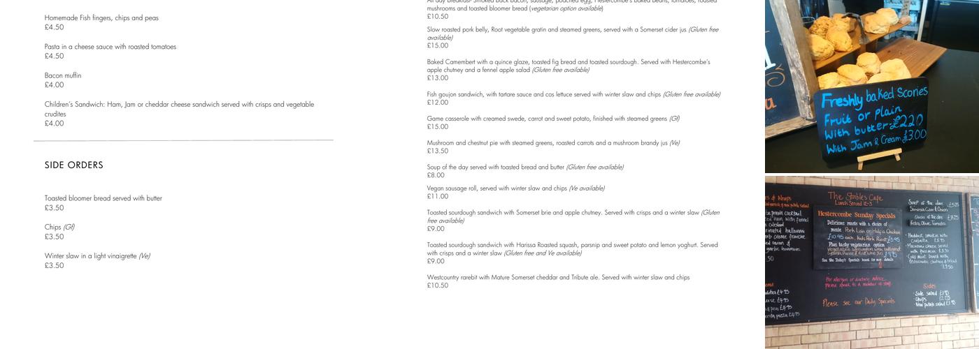 The Stables, Hestercombe Menu