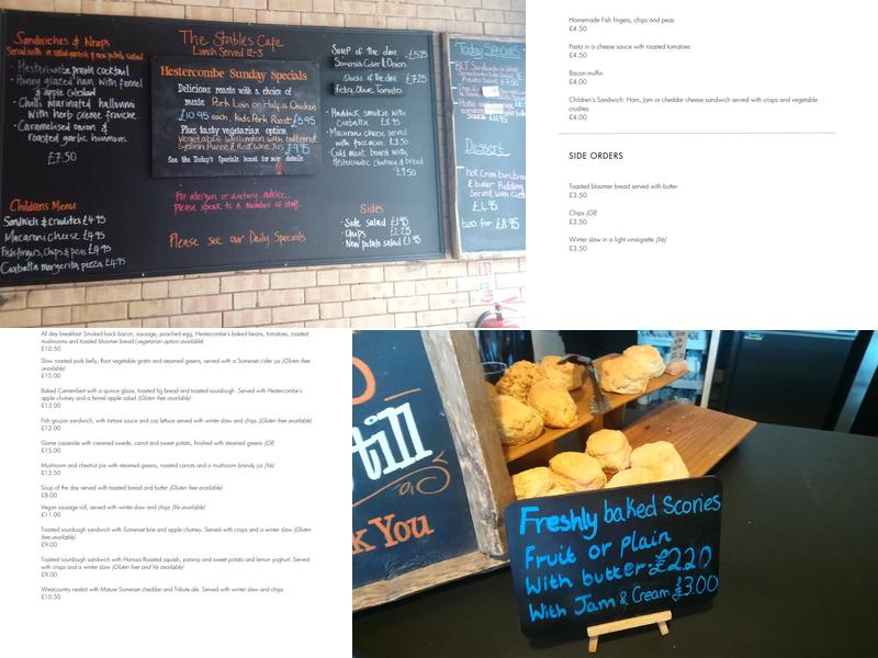 The Stables, Hestercombe Menu