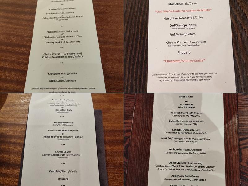 Toffs by Rob Palmer Menu