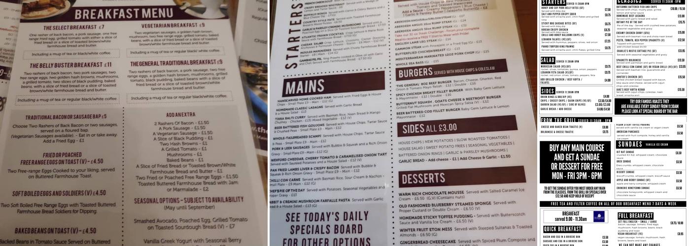 The Botany Bay Inne Menu