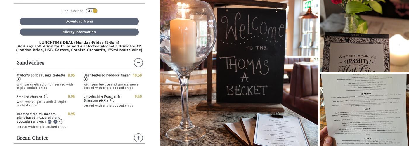 The Thomas A Becket, Worthing Menu