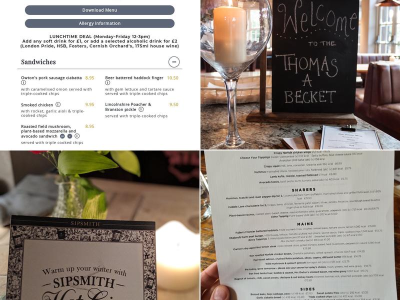 The Thomas A Becket, Worthing Menu