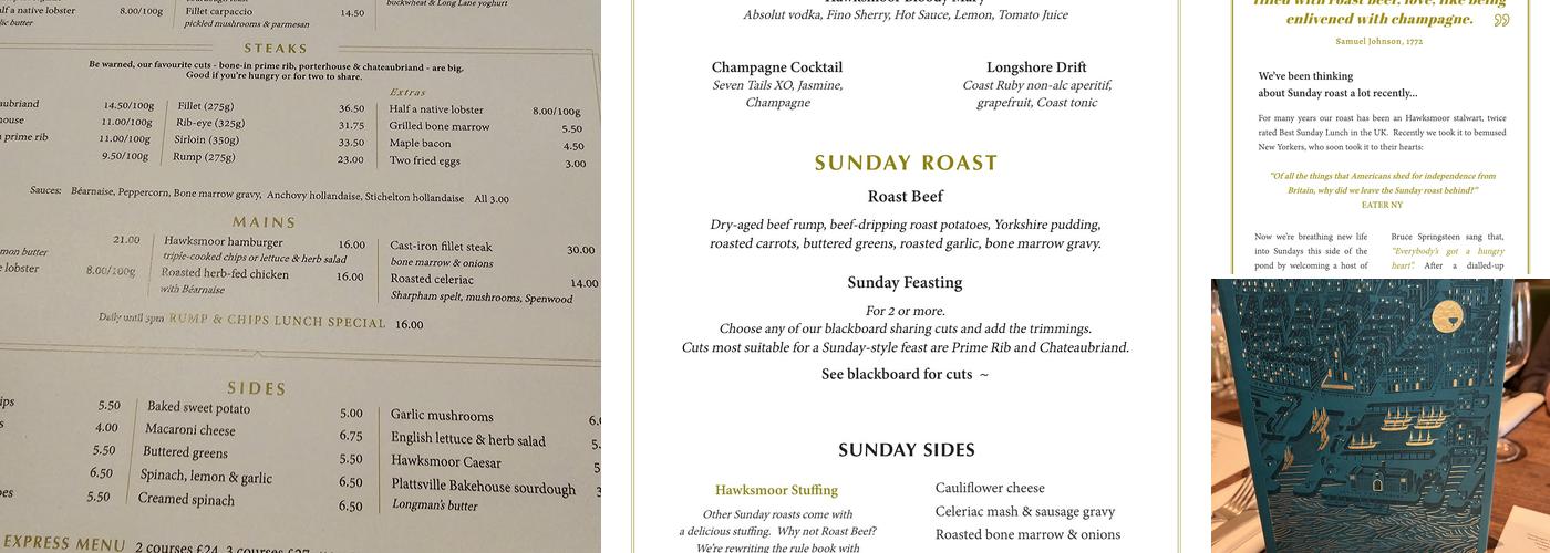 Hawksmoor Liverpool Menu