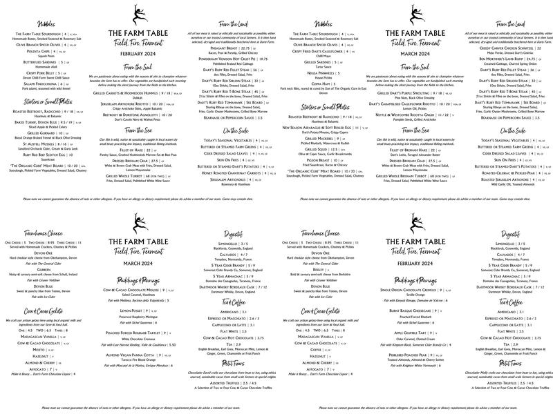 The Farm Table – Darts Farm Menu