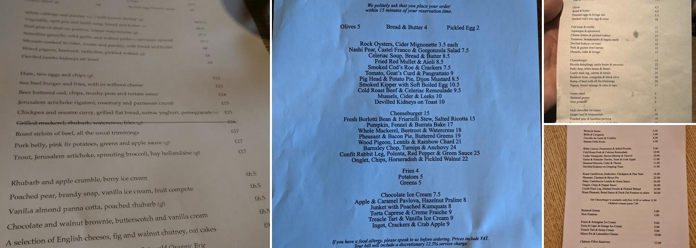 The Woolpack Inn Menu