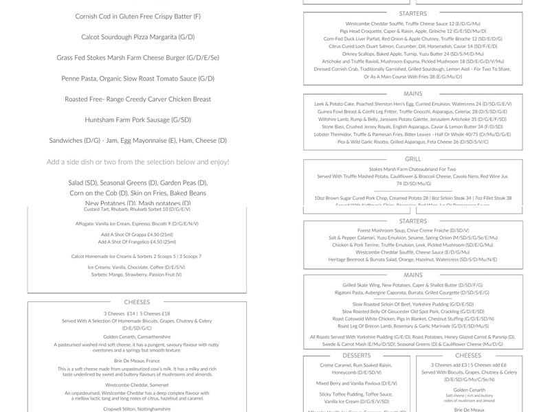 The Brasserie At Calcot Menu