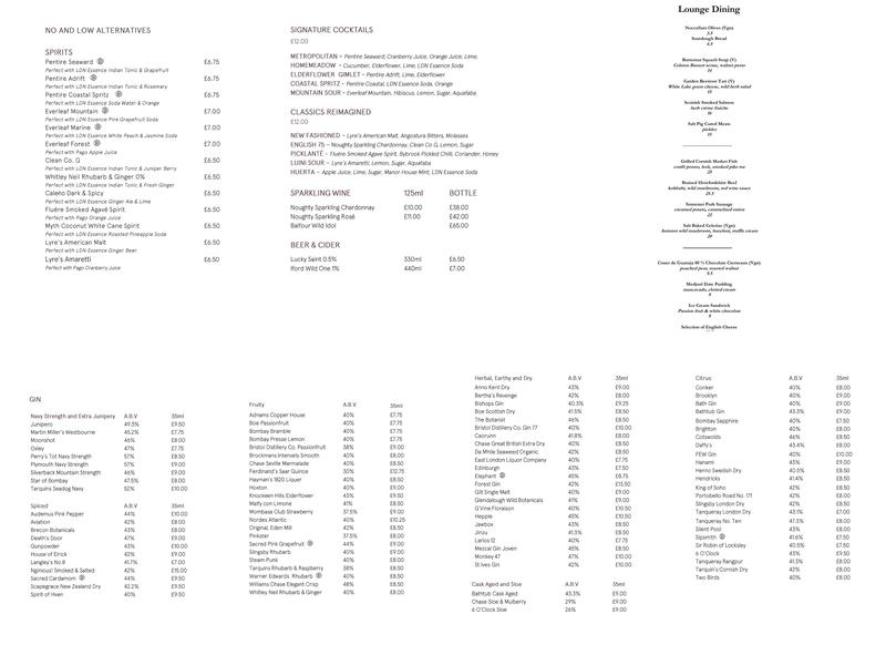 The Full Glass Bar Menu