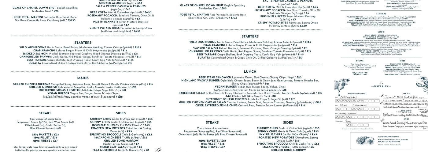 The Waverley Inn Menu