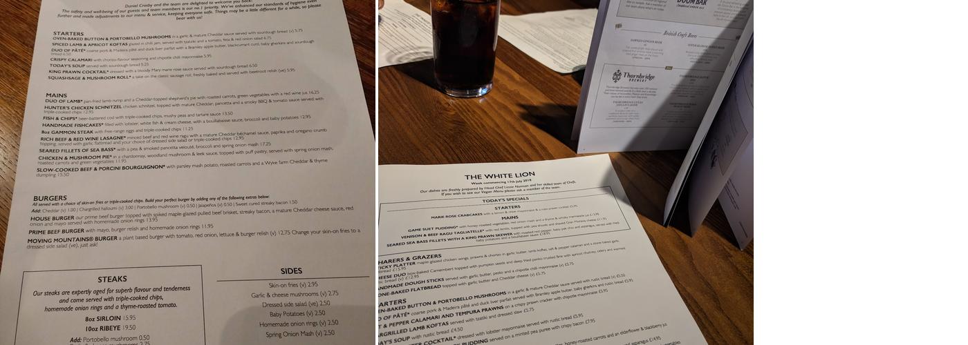 The White Lion Menu
