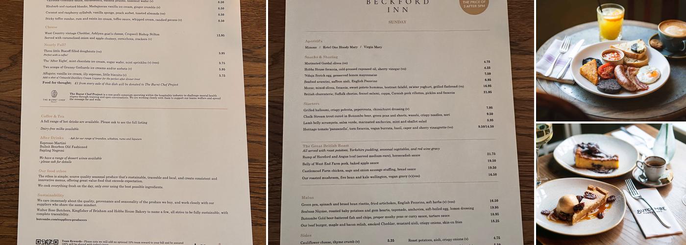 The Beckford Inn Menu