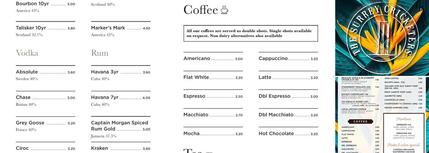 The Surrey Cricketers Menu