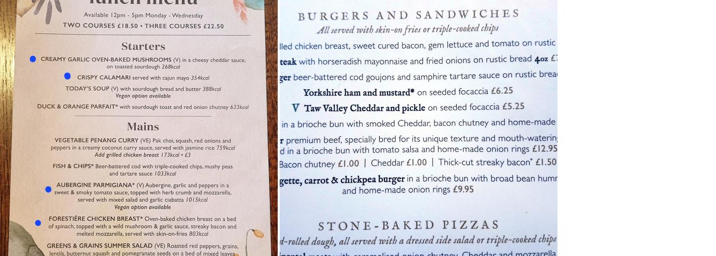 The Traveller's Rest Menu