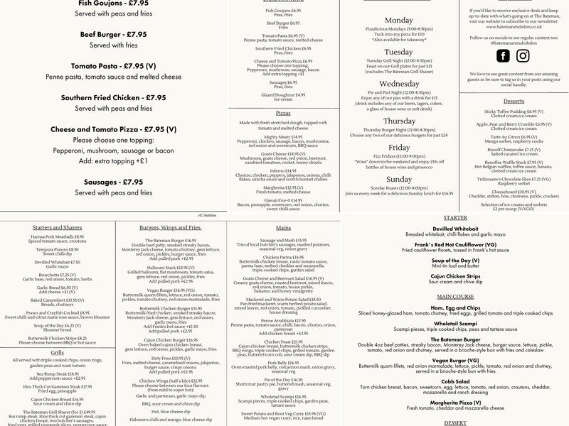 The Bateman Arms at Shobdon Menu