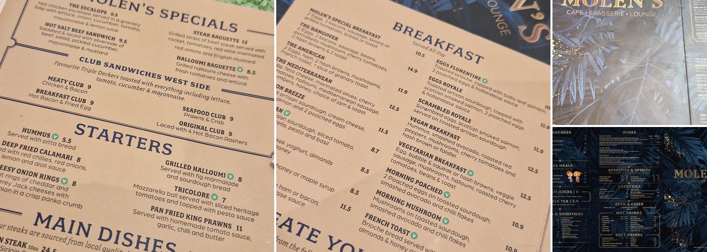 Molens Cafe and Brasserie Menu