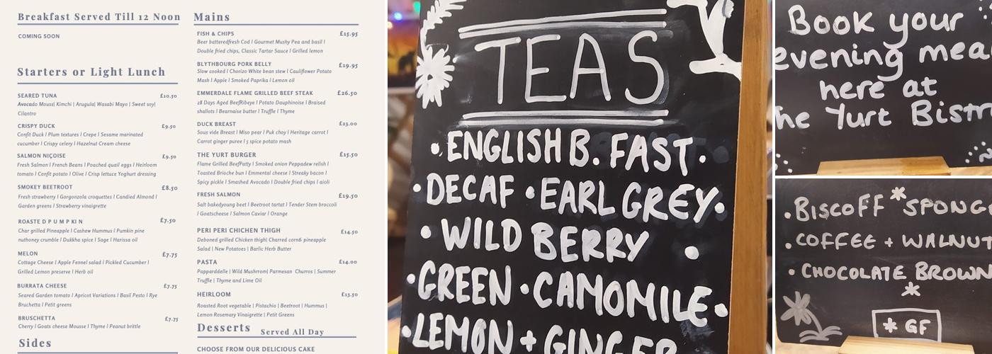 The Yurt at Potton Hall Menu