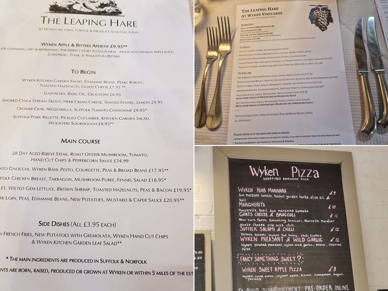 Wyken Vineyards Menu
