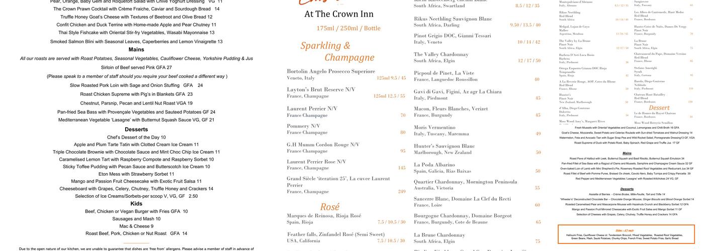 Chris Wheeler at The Crown Inn Menu