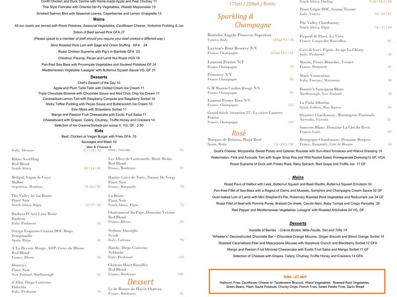 Chris Wheeler at The Crown Inn Menu