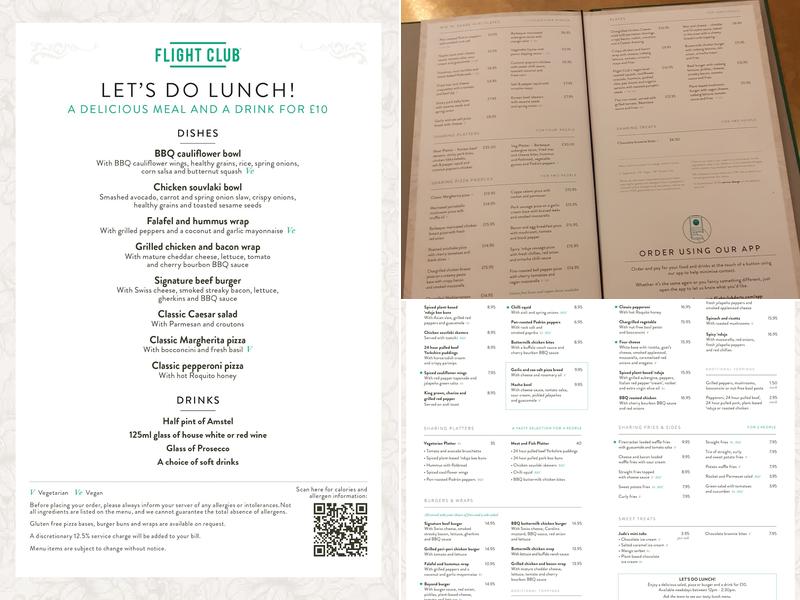 Flight Club Leeds Menu