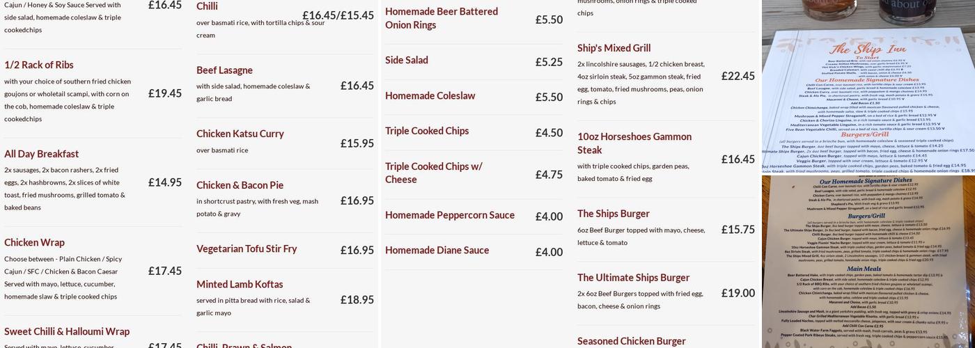 The Ship Inn Menu