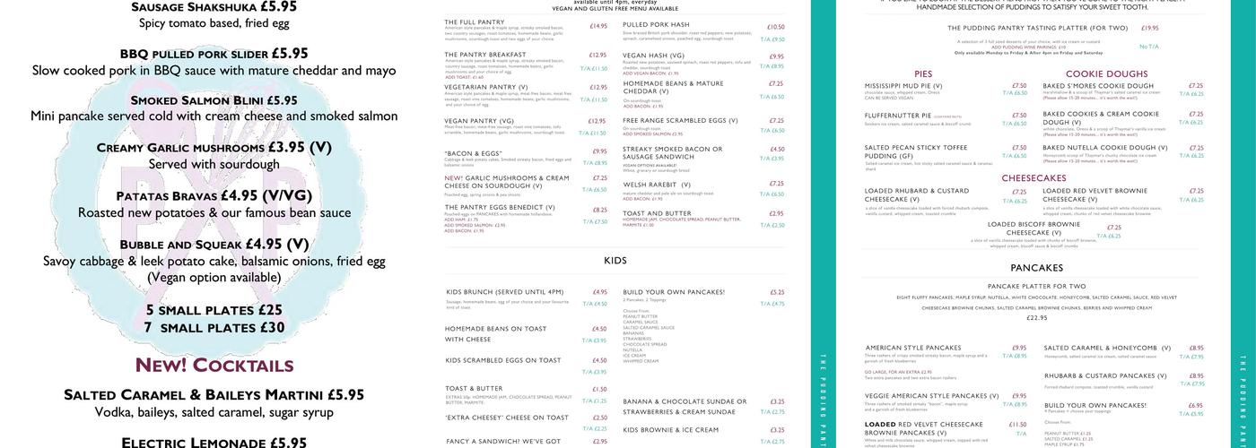 The Pudding Pantry Nottingham Menu