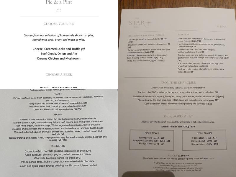 The Star Inn - Sparsholt Restaurant Menu