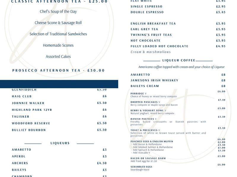 Vardons Restaurant at Shaw Hill Menu