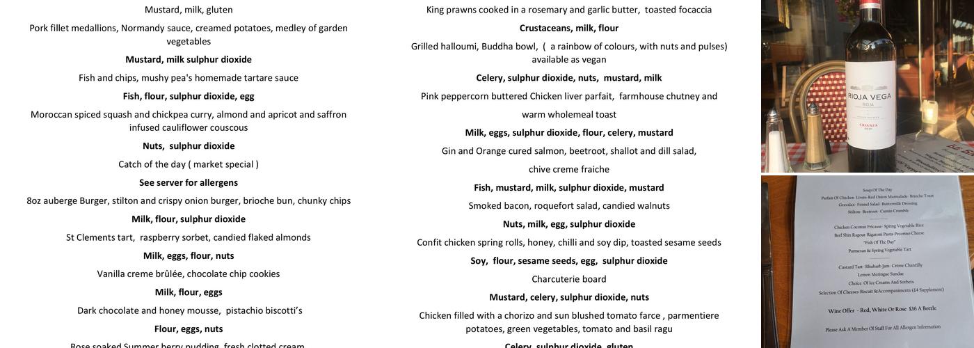 Auberge Brasserie Menu